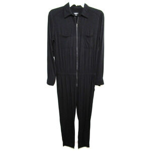 Ann Taylor Loft Black Long Sleeve Zip Up Tapered Leg Jumpsuit Women Sz S
